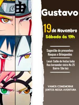 Convite de Aniversário Naruto com Personagens para Editar Online