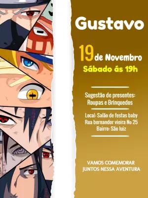Convite de Aniversário Naruto Editável com Personagens