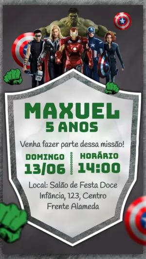 Convite de Aniversário Os Vingadores para Editar Online