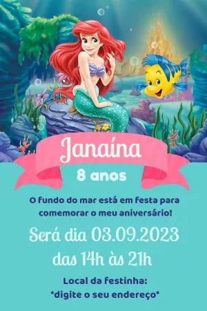 Convite Aniversário Pequena Sereia para Editar Online