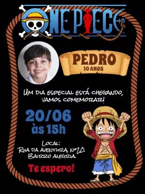 Convite Aniversário One Piece com Foto para Editar Online