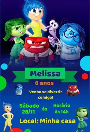 Convite de Aniversário Divertida Mente com Personagens para Editar