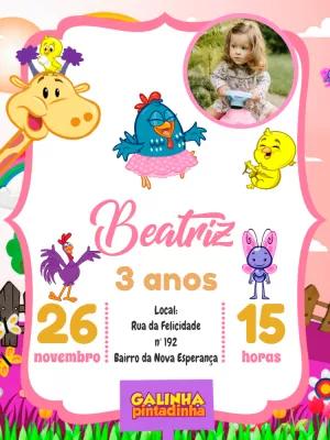 Convite Aniversário Galinha Pintadinha com Foto para Editar
