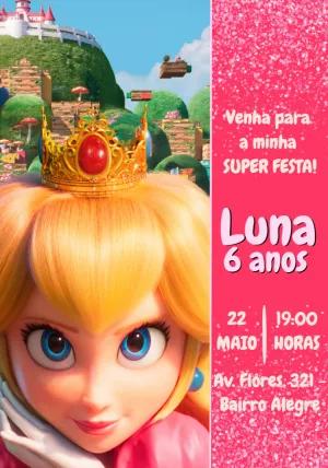 Convite de Aniversário Princesa Peach para Editar Online