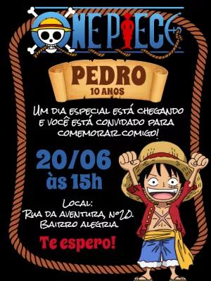 Convite Aniversário One Piece com Luffy para Editar Online