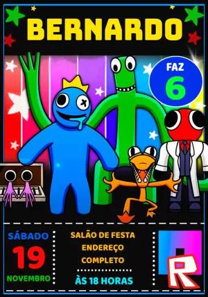 Convite de Aniversário Rainbow Friends com Personagens para Editar
