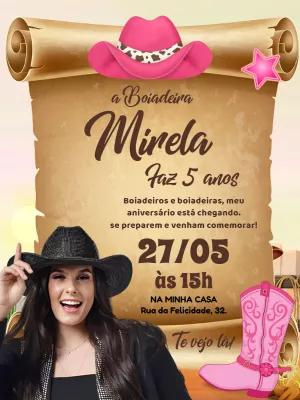 Convite Aniversário Boiadeira Country para Editar Online