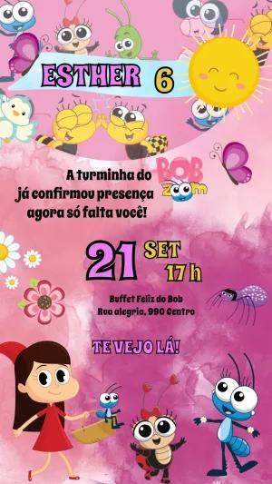Convite Aniversário Bob Zoom Menina para Editar Online
