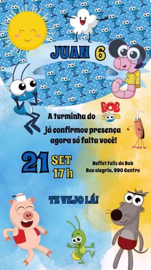 Convite de Aniversário Bob Zoom com a Turminha para Editar