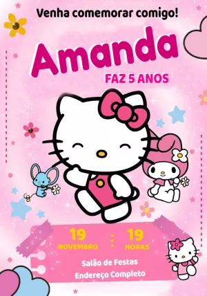 Convite de Aniversário Hello Kitty com Personagens para Editar
