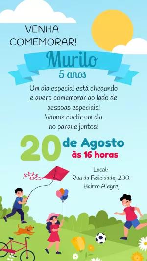 Convite de Aniversário no Parque com Crianças para Editar Online