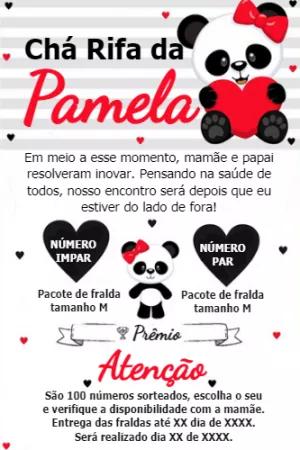 Convite Chá Rifa Panda Menina para Editar Online e Imprimir