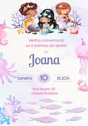 Convite de Aniversário Sereias Fofas para Editar Online