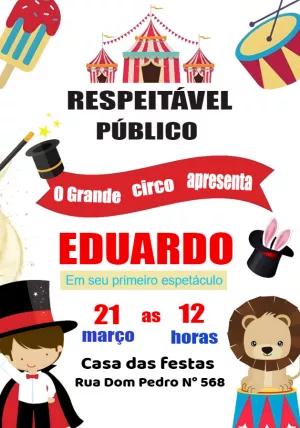 Convite de Aniversário Circo com Mágico para Editar Online