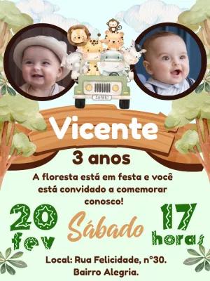 Convite de Aniversário Safari com Foto para Editar Online
