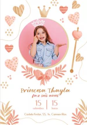Convite de Aniversário Princesa com Foto para Editar Online