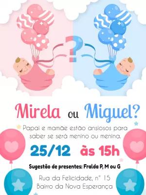 Convite Chá Revelação Bebês com Balões para Editar Online