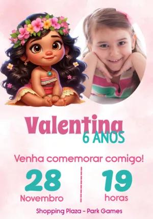 Convite Aniversário Moana Baby com Foto para Editar Online
