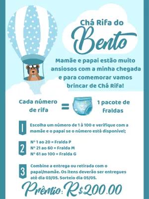 Convite Chá Rifa Ursinho Baloeiro para Editar Online