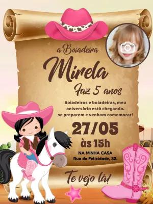 Convite Aniversário Boiadeira com Foto para Editar Online