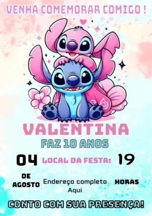 Convite de Aniversário Stitch e Angel para Editar Online