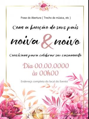 Convite de Casamento Floral Rosa para Editar Online