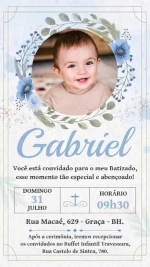 Convite de Batizado com Foto Floral Azul para Editar Online