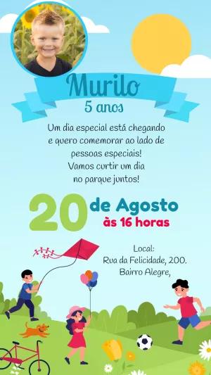 Convite Aniversário Infantil no Parque com Foto para Editar