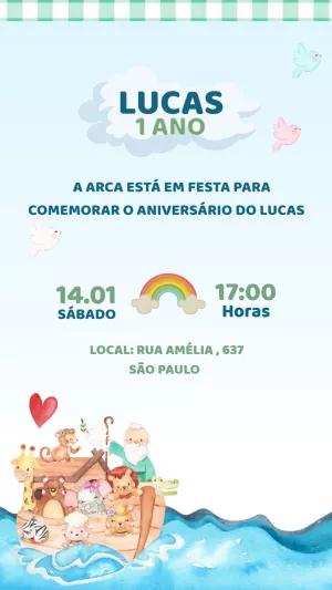 Convite de Aniversário Arca de Noé com Animais para Editar