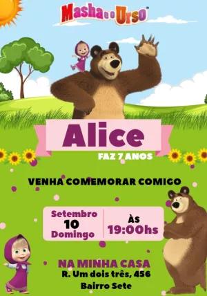 Convite de Aniversário Masha e o Urso para Editar Online
