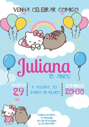 Convite de Aniversário Hello Kitty e Pusheen para Editar