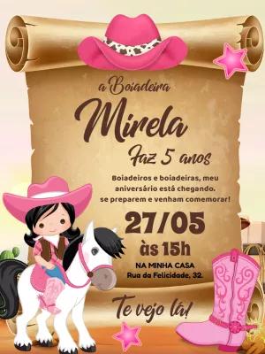 Convite de Aniversário Boiadeira Country para Editar Online