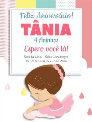 Convite de Aniversário Bailarina Delicado para Editar Online