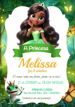 Convite Aniversário Princesa e o Sapo para Editar Online