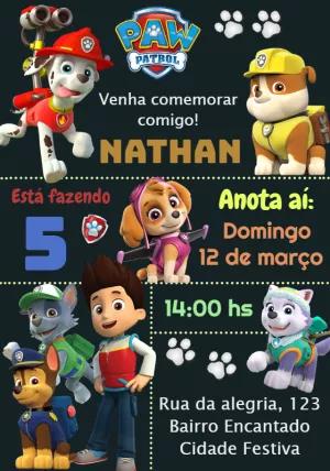 Convite Aniversário Patrulha Canina com Personagens para Editar