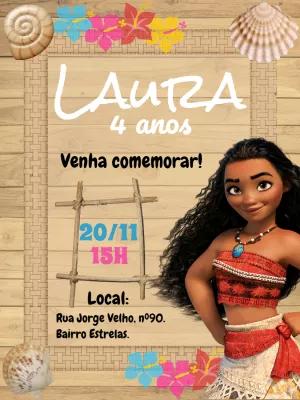 Convite de Aniversário Moana para Editar Online