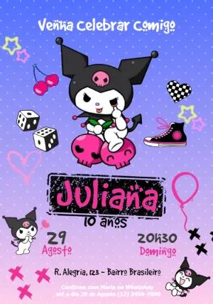 Convite de Aniversário da Kuromi para Editar Online