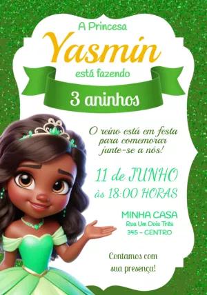 Convite Aniversário Princesa Tiana para Editar Online