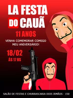 Convite Aniversário La Casa de Papel com Personagens para Editar