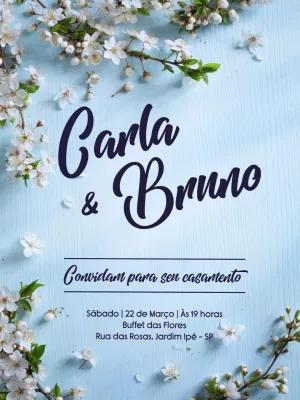 Convite de Casamento Floral com Flores Brancas para Editar Online