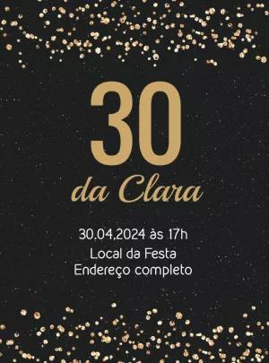 Convite de Aniversário com Glitter Dourado para Editar Online