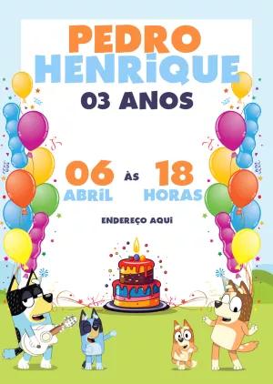 Convite de Aniversário Bluey e Bingo para Editar Online