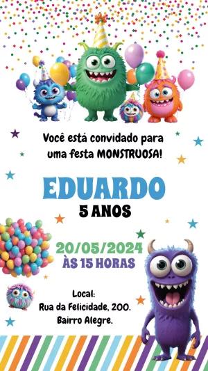 Convite de Aniversário Monstrinhos Divertidos para Editar