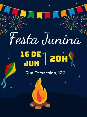Convite Festa Junina com Fogueira e Balões para Editar Online