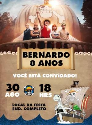 Convite Aniversário One Piece Live-Action para Editar Online
