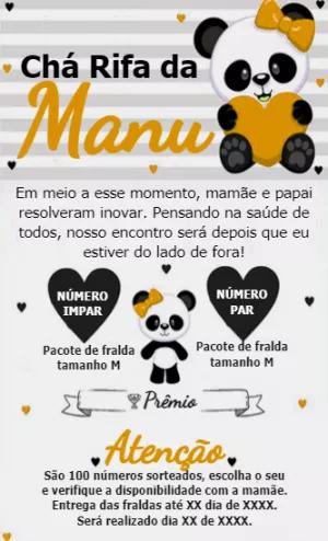 Convite Chá Rifa Panda Menina para Editar Online e Imprimir