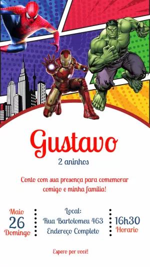Convite Aniversário Vingadores com Heróis para Editar Online