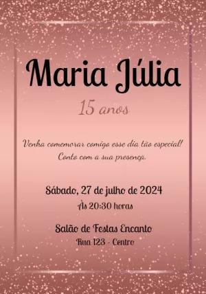 Convite 15 anos Rosê com Glitter para Editar Online