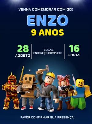 Convite de Aniversário Roblox com Personagens para Editar
