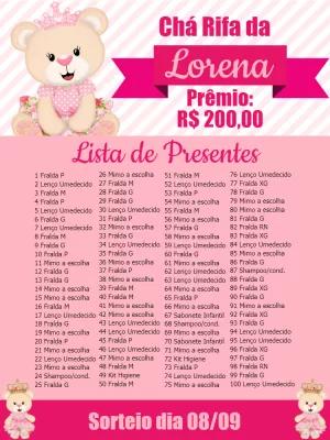 Cartela de Chá Rifa Ursinha Princesa para Editar Online